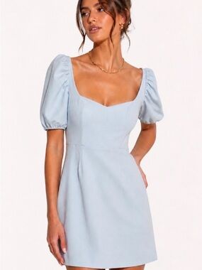 French Connection Powder Blue Puff Sleeve Mini Dress